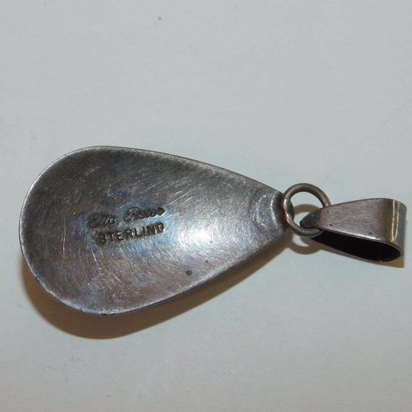 Ella Peter Sterling Silver Navajo Teardrop Pendant With Obsidian Cabochon - Picture 4 of 5